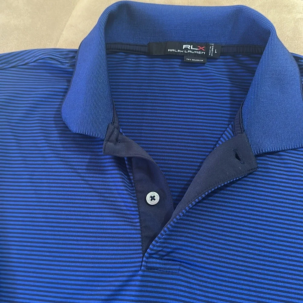 Ralph Lauren Blue black striped hi low Polo Shirt